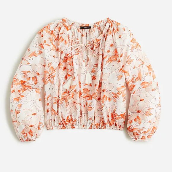 J.CREW peasant TASSEL TIE Top Shirt BOHO cropped Size XXL 18 NWT - Picture 1 of 3